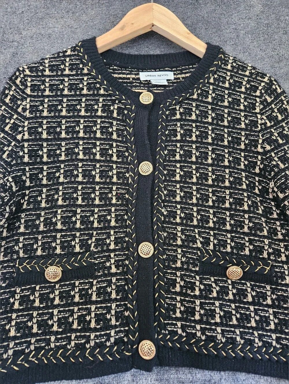 URBAN REVIVO Chic-Preppy Tailored Knit Vintage-Inspired Size M Cardigan/Jacket. - Picture 6 of 8